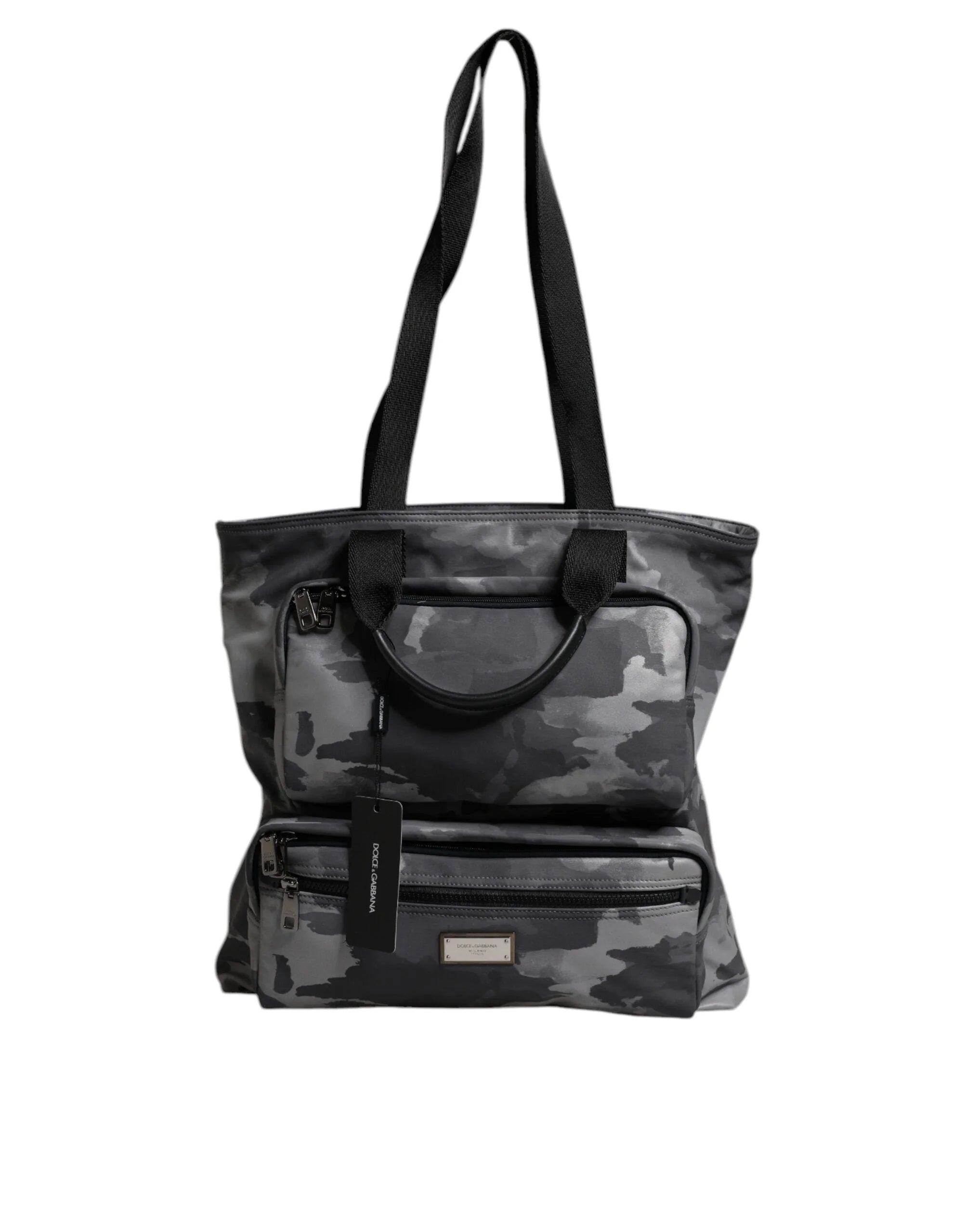 Dolce & Gabbana Gray Camo Cotton Multiple Compartments Tote Bag - Tote Bags