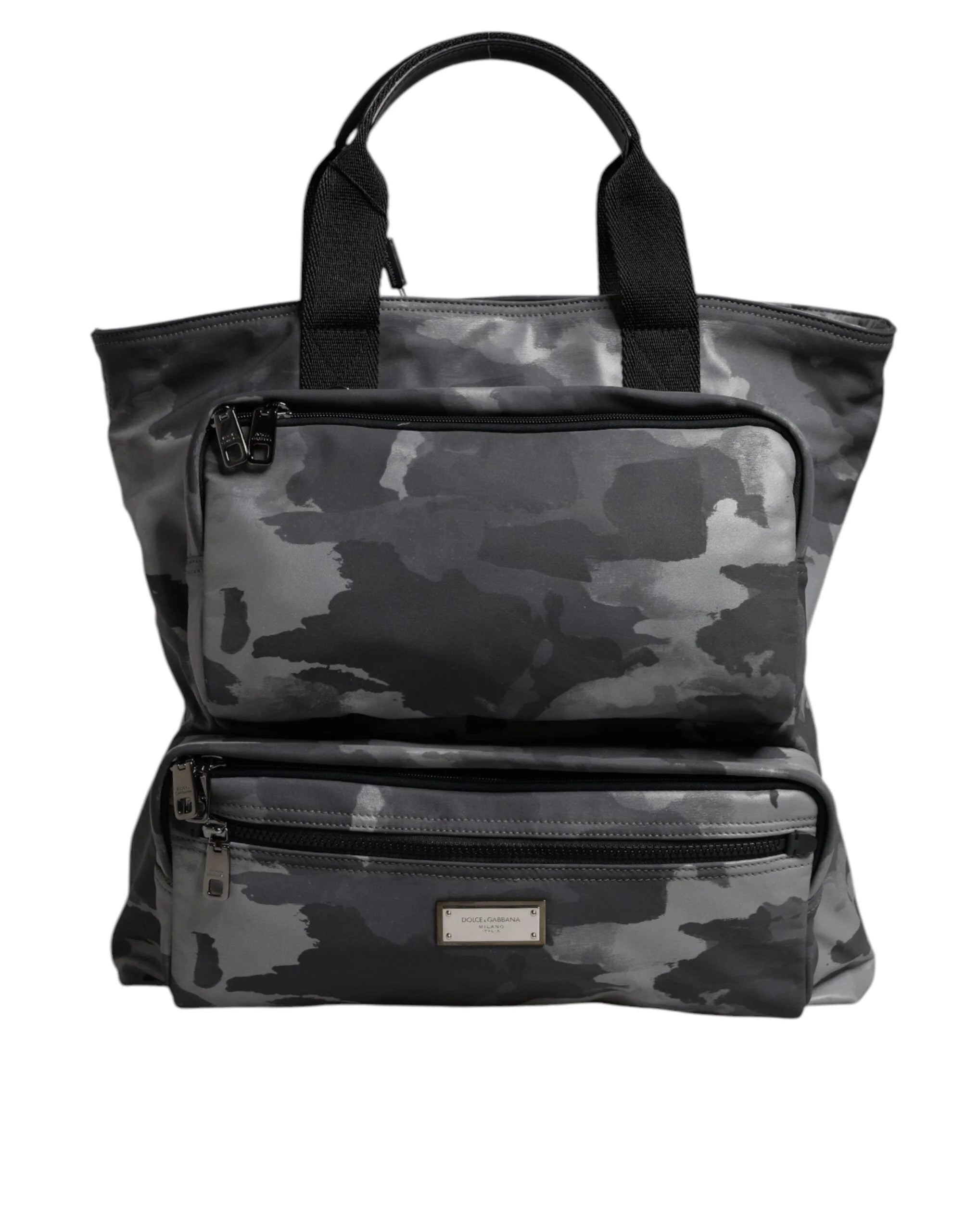 Dolce & Gabbana Gray Camo Cotton Multiple Compartments Tote Bag - Tote Bags