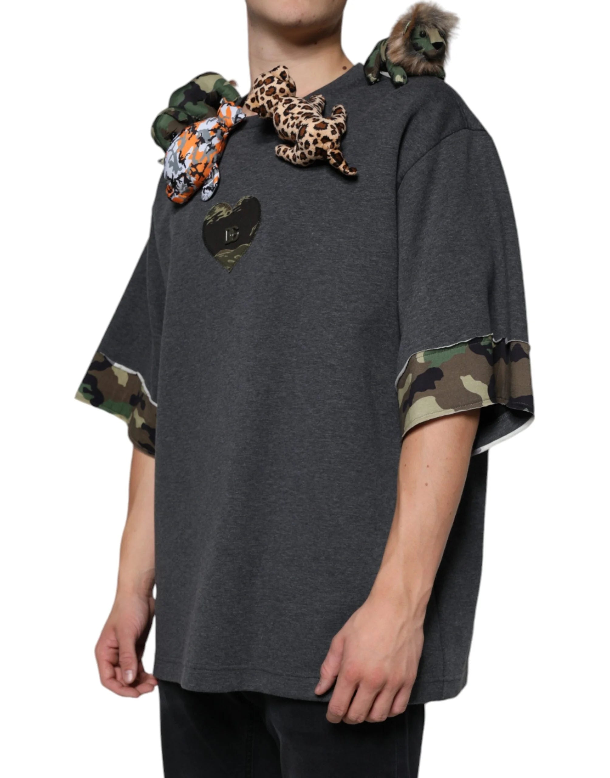 Dolce & Gabbana Gray Camouflage Animal Stuff Cotton T-shirt - IT52 | XL - T-Shirts