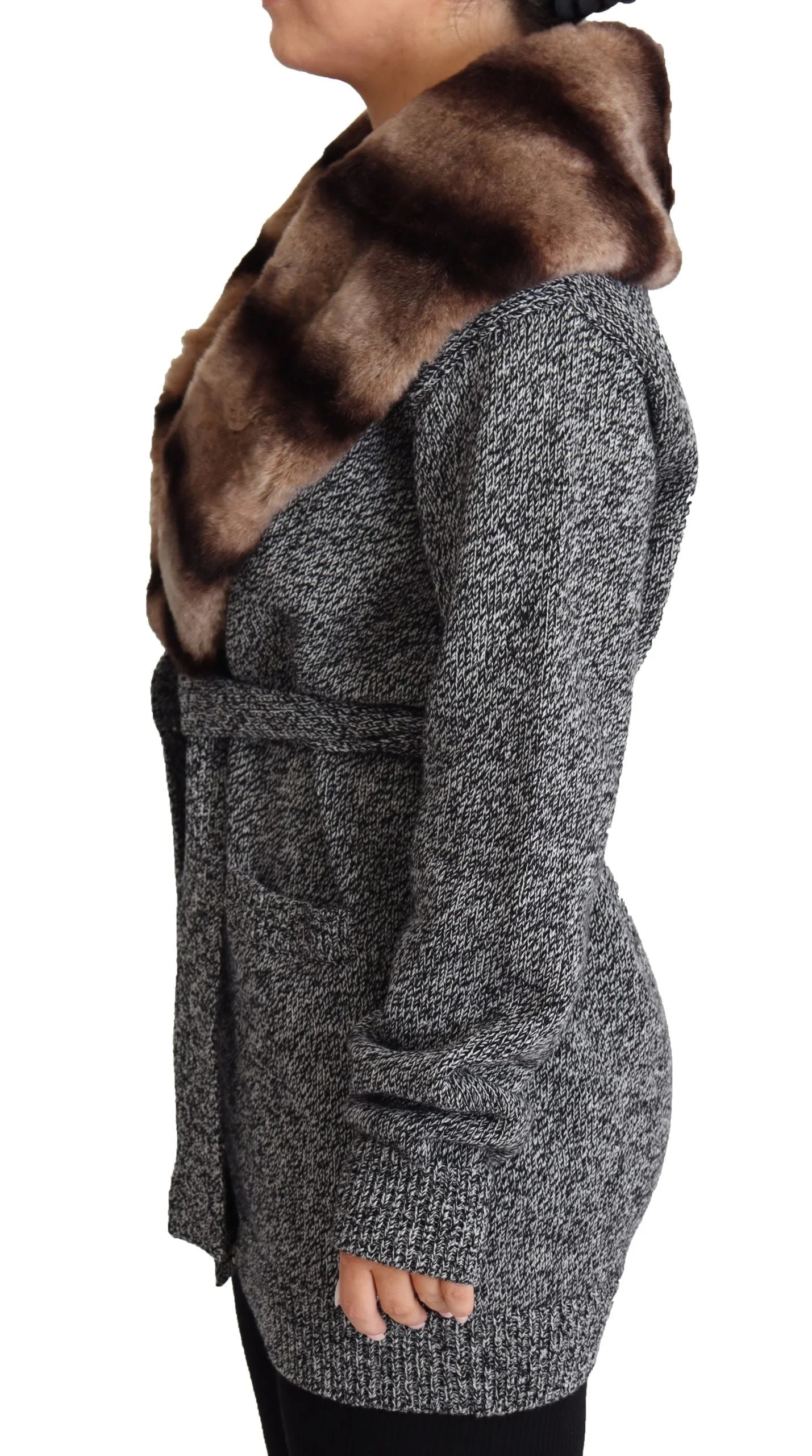 Dolce & Gabbana Gray Cardigan Fur Coat Cashmere Jacket - IT38 | XS - Wrap Coats