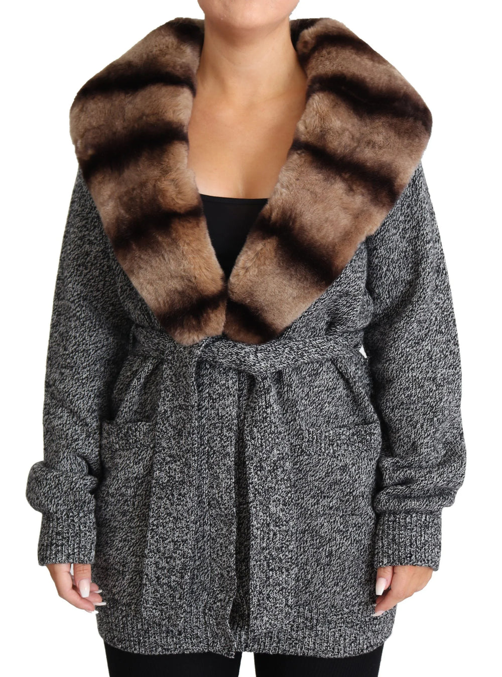 Dolce & Gabbana Gray Cardigan Fur Coat Cashmere Jacket - IT38 | XS - Wrap Coats