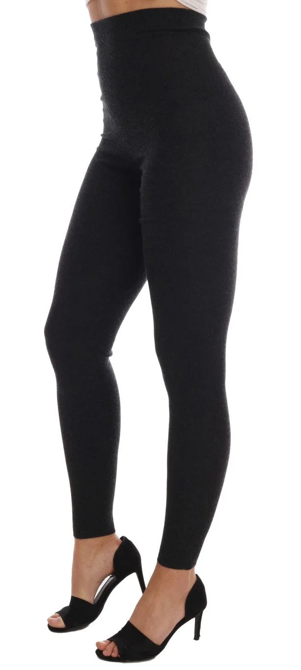 Dolce & Gabbana Gray Cashmere Ribbed Stretch Tights - IT42|M - Leggings