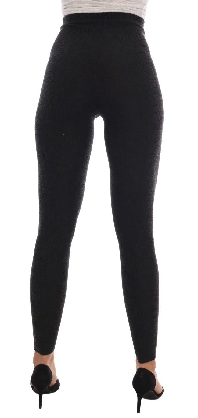 Dolce & Gabbana Gray Cashmere Ribbed Stretch Tights - IT42|M - Leggings