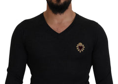 Dolce & Gabbana Gray Cashmere V-neck Gold Heart Sweater - IT44 | XS - Sweaters