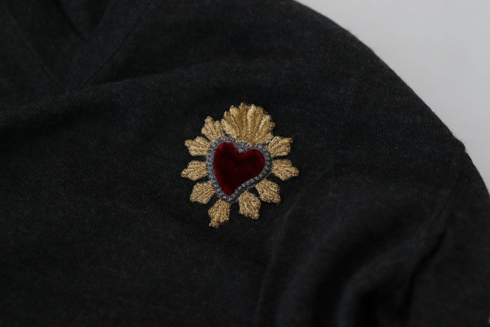 Dolce & Gabbana Gray Cashmere V-neck Gold Heart Sweater - IT44 | XS - Sweaters