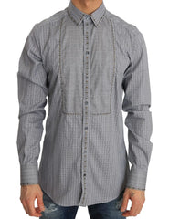 Dolce & Gabbana Gray Check GOLD Cotton Slim Fit Shirt - 40 - Shirts