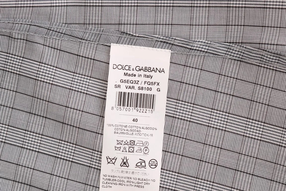 Dolce & Gabbana Gray Check GOLD Cotton Slim Fit Shirt - 40 - Shirts