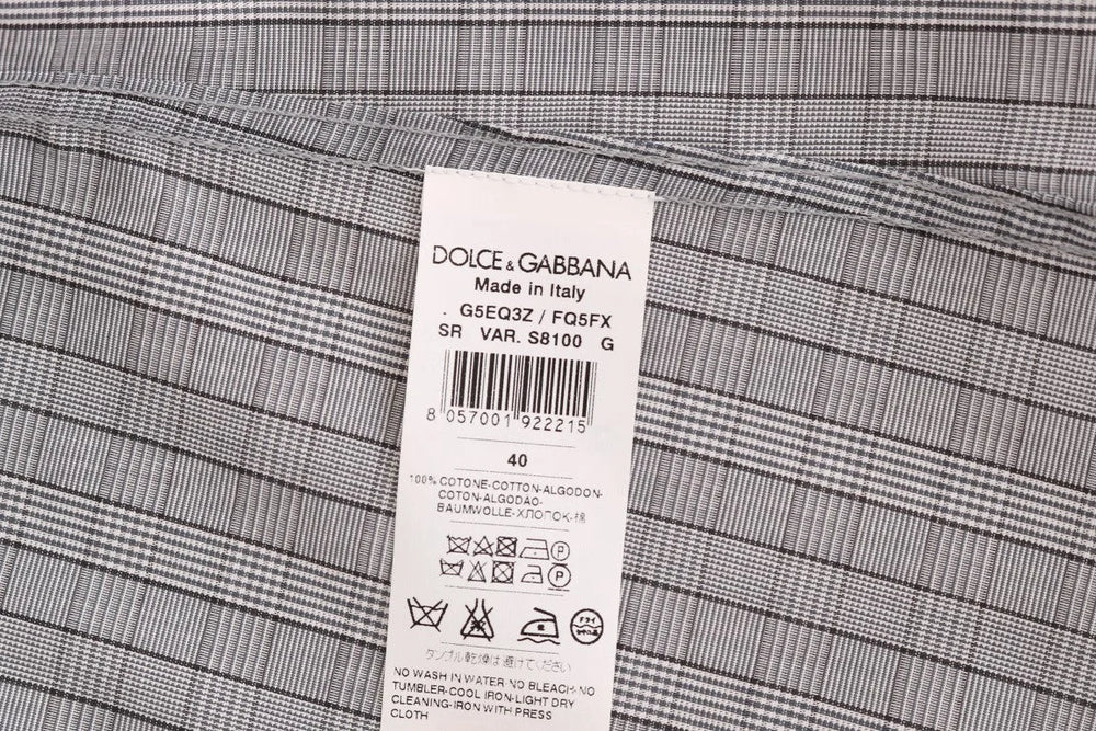 Dolce & Gabbana Gray Check GOLD Cotton Slim Fit Shirt - 40 - Shirts