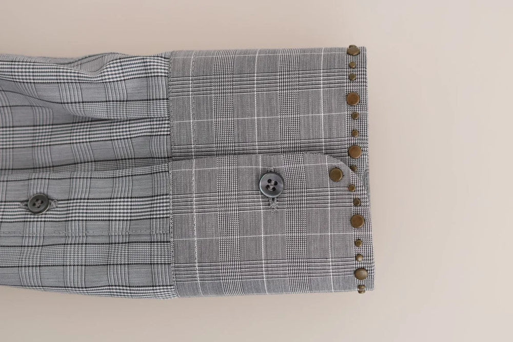 Dolce & Gabbana Gray Check GOLD Cotton Slim Fit Shirt - 40 - Shirts