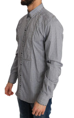 Dolce & Gabbana Gray Check GOLD Cotton Slim Fit Shirt - 40 - Shirts