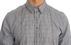 Dolce & Gabbana Gray Check GOLD Cotton Slim Fit Shirt - 40 - Shirts