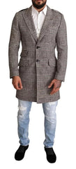 Dolce & Gabbana Gray Check Plaid Long Trench Coat Jacket - Trench Coats