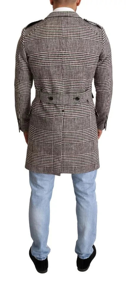 Dolce & Gabbana Gray Check Plaid Long Trench Coat Jacket - Trench Coats