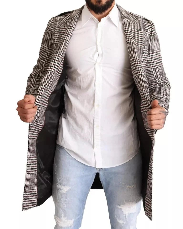 Dolce & Gabbana Gray Check Plaid Long Trench Coat Jacket - Trench Coats