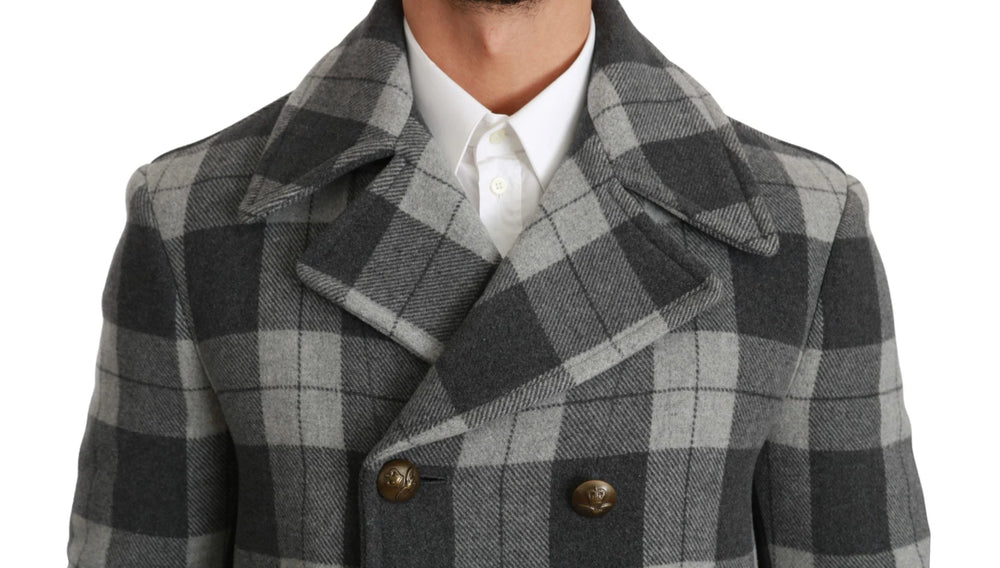 Dolce & Gabbana Gray Check Wool Cashmere Coat Jacket - IT44 | XS - Pea Coats