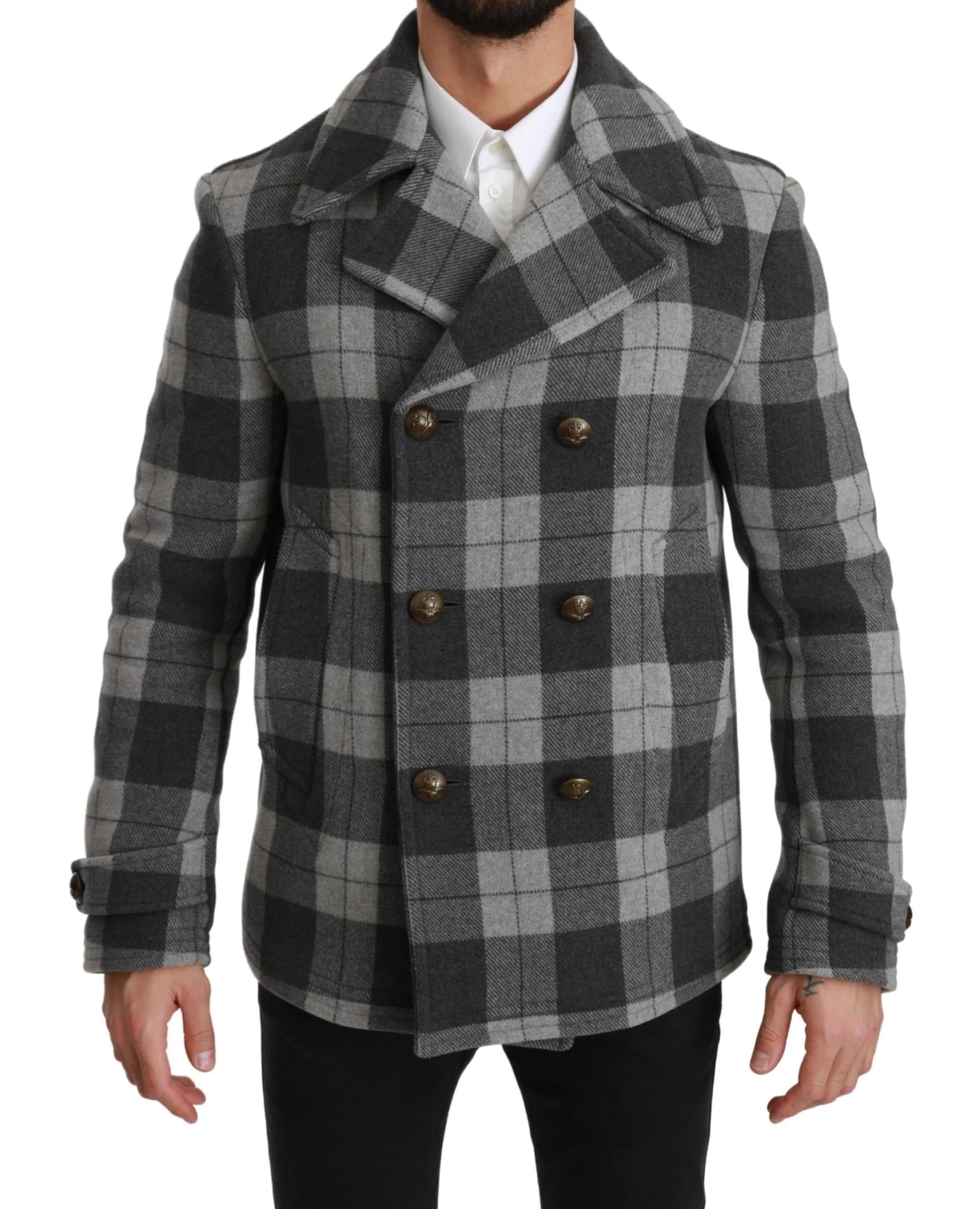 Dolce & Gabbana Gray Check Wool Cashmere Coat Jacket - IT44 | XS - Pea Coats