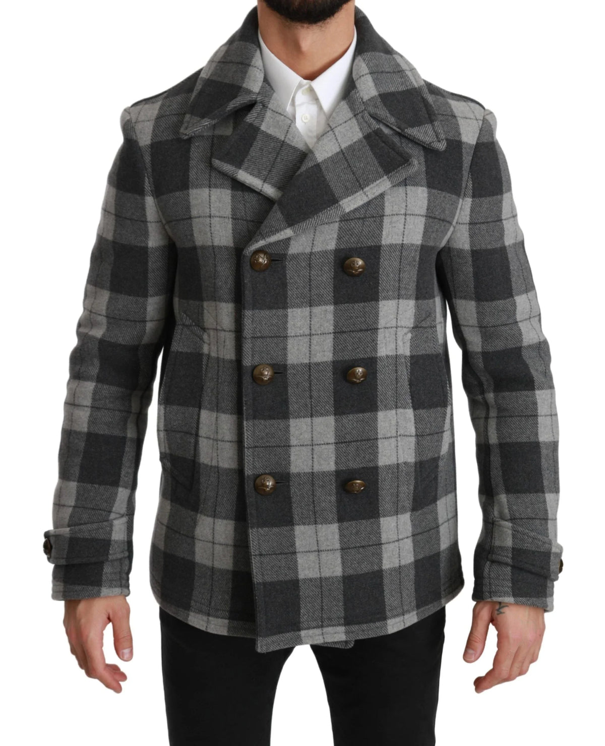 Dolce & Gabbana Gray Check Wool Cashmere Coat Jacket - IT44 | XS - Pea Coats