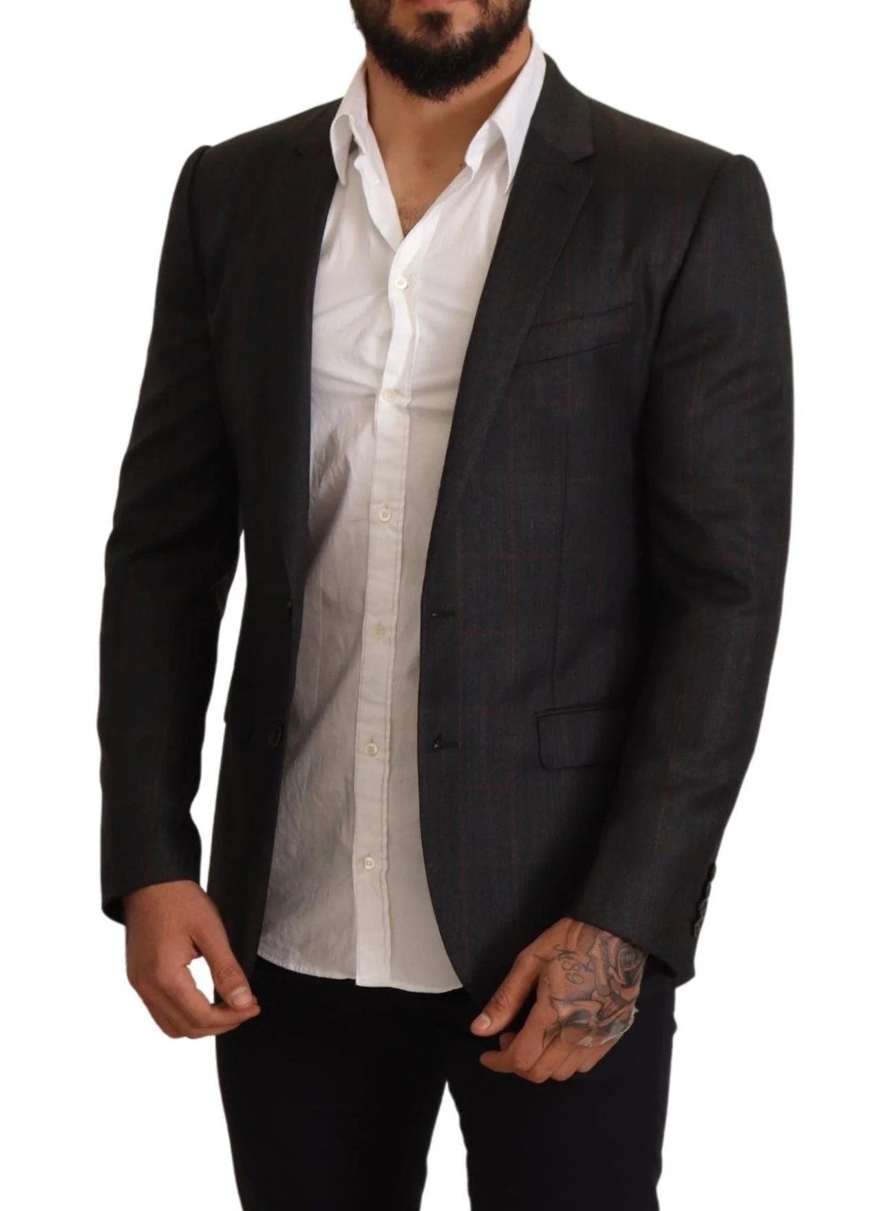 Dolce & Gabbana Gray Check Wool Slim Fit Blazer Jacket - IT48 | M - Sport Jackets