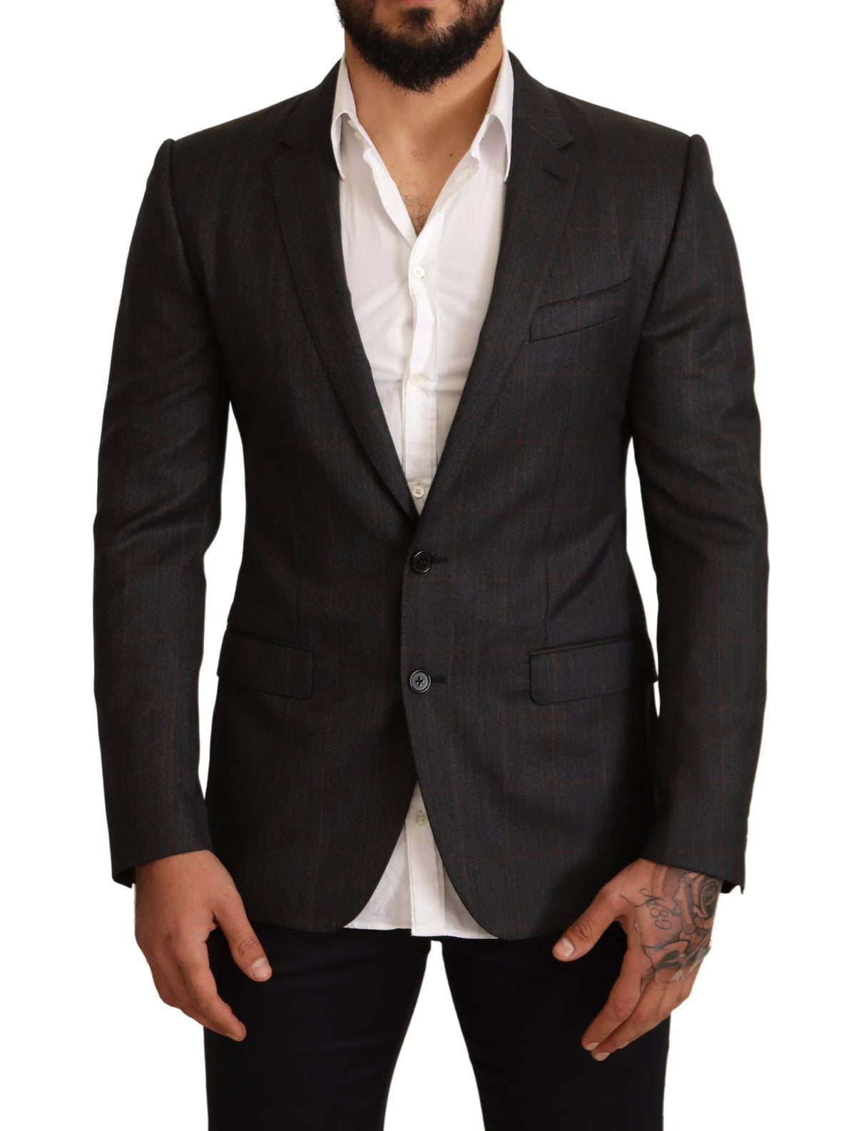 Dolce & Gabbana Gray Check Wool Slim Fit Blazer Jacket - IT48 | M - Sport Jackets