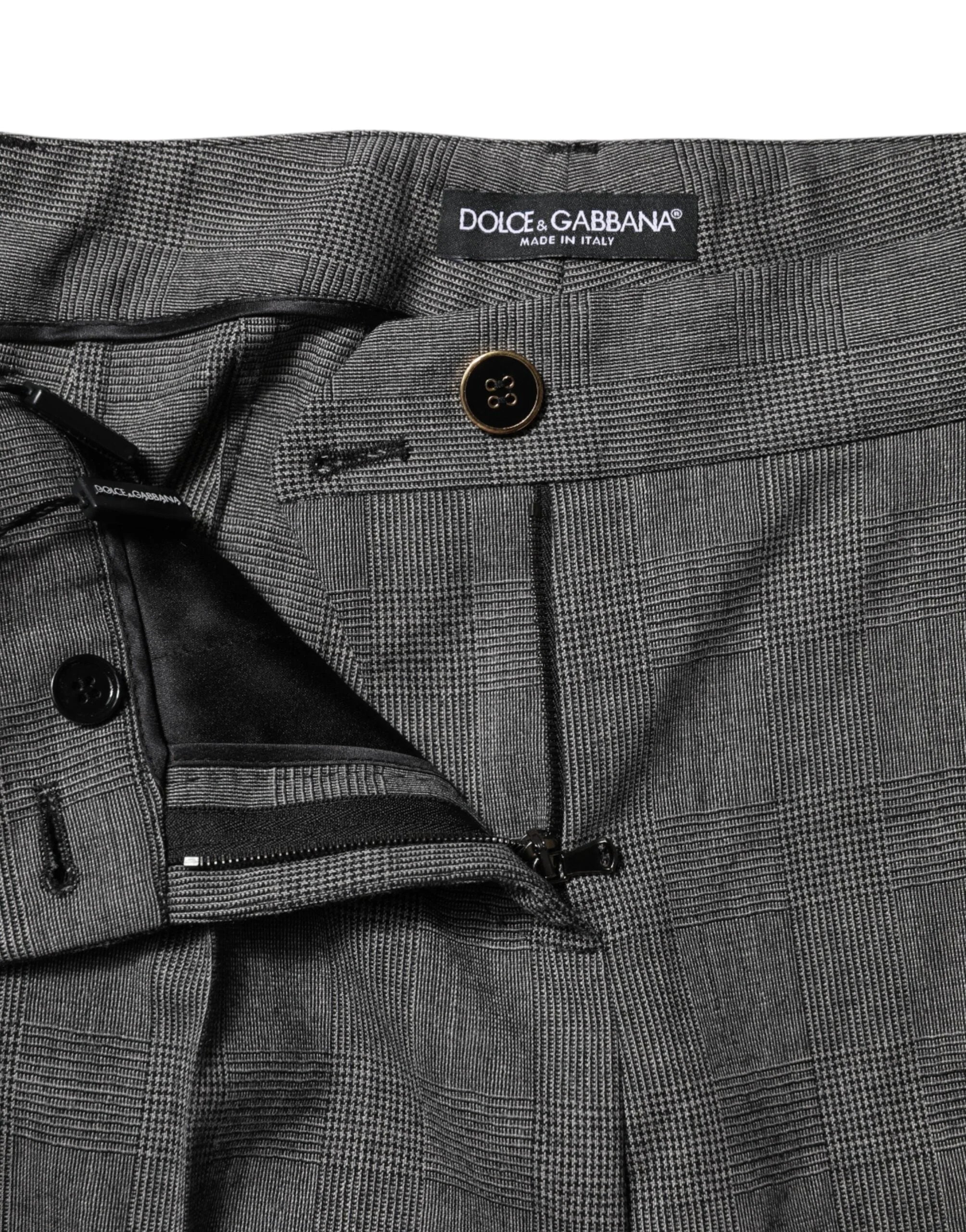 Dolce & Gabbana Gray Checkered High Waist Flared Pants - IT36|XXS