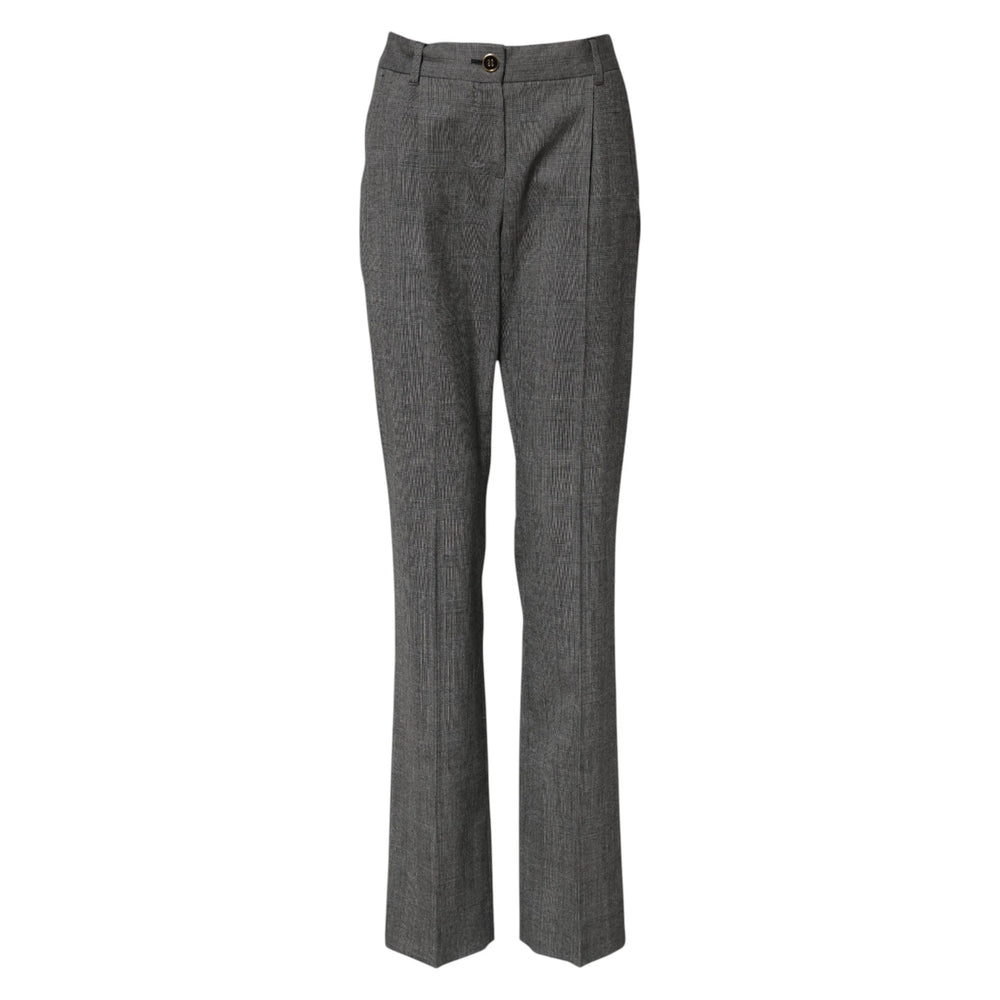 Dolce & Gabbana Gray Checkered High Waist Flared Pants - IT36|XXS - Trousers