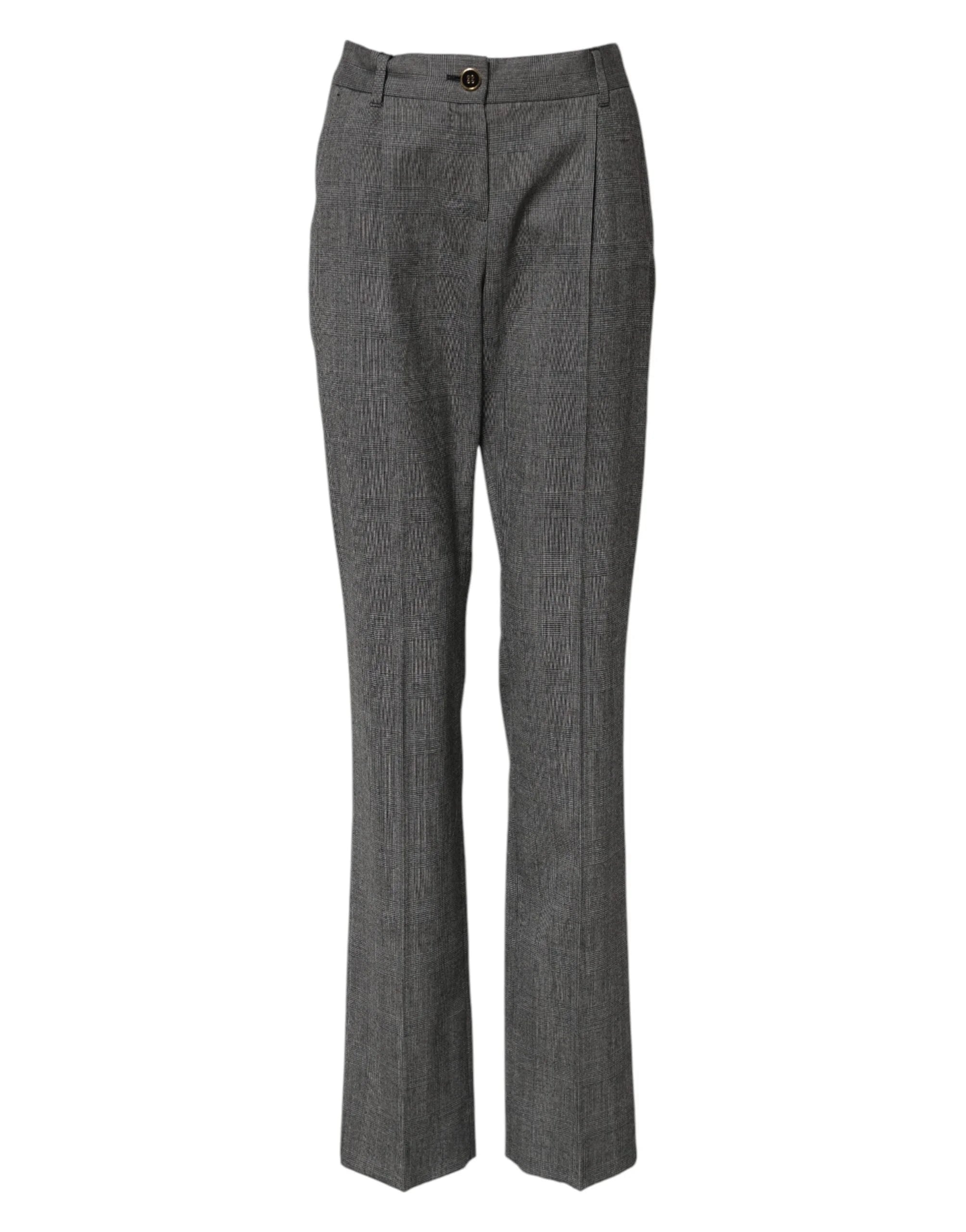 Dolce & Gabbana Gray Checkered High Waist Flared Pants - IT36|XXS - Trousers