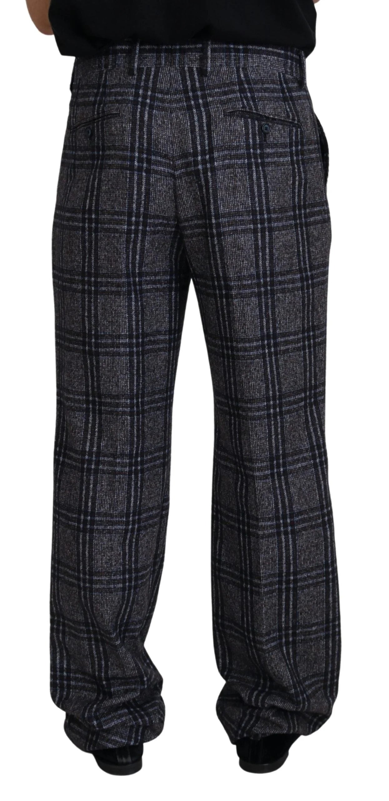 Dolce & Gabbana Gray Checkered Mid Waist Men Pants - IT54 | XL - Trousers
