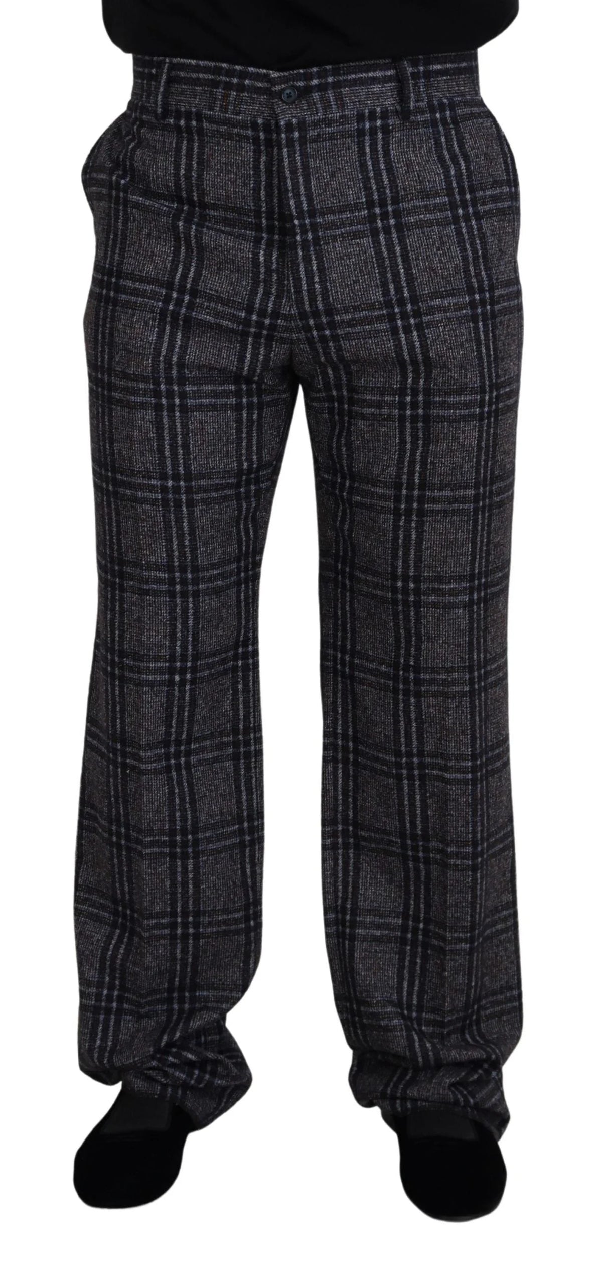 Dolce & Gabbana Gray Checkered Mid Waist Men Pants - IT54 | XL - Trousers