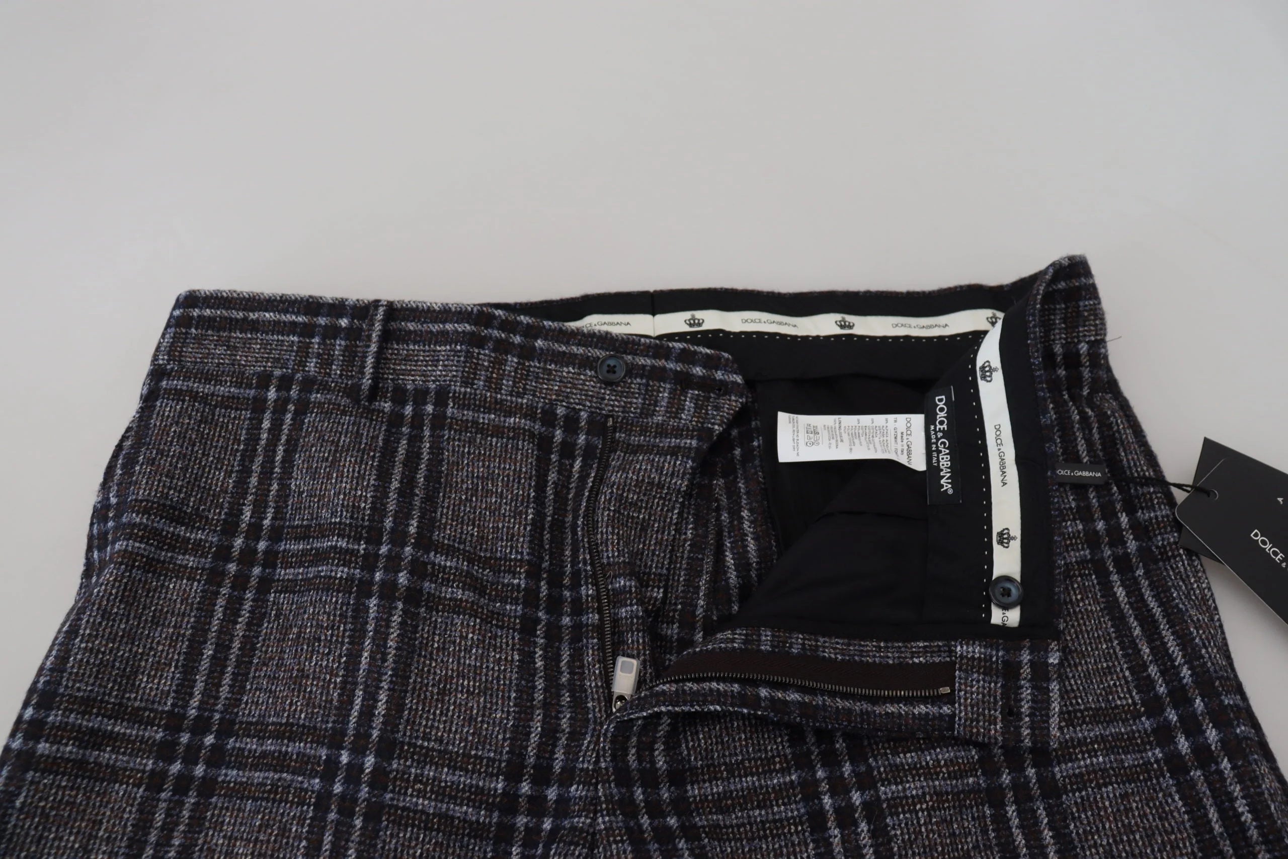 Dolce & Gabbana Gray Checkered Mid Waist Men Pants - IT54 | XL - Trousers