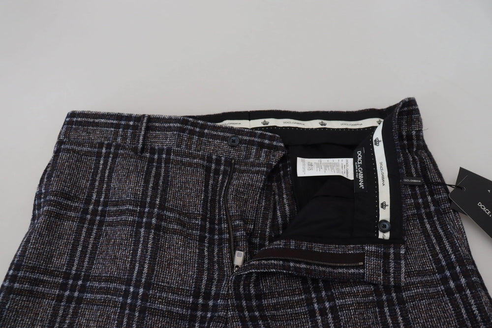 Dolce & Gabbana Gray Checkered Mid Waist Men Pants - IT54 | XL - Trousers
