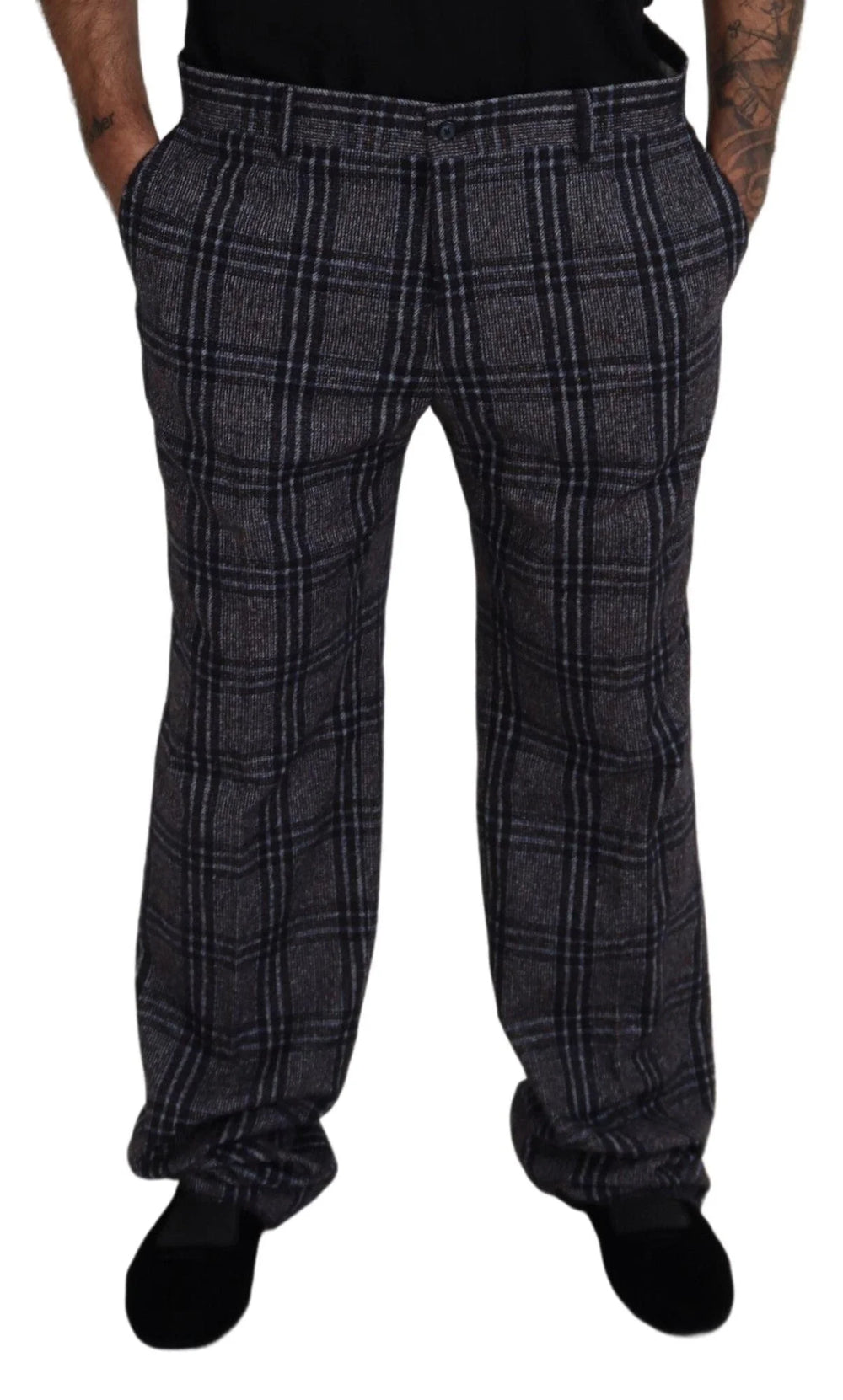 Dolce & Gabbana Gray Checkered Mid Waist Men Pants - IT54 | XL - Trousers