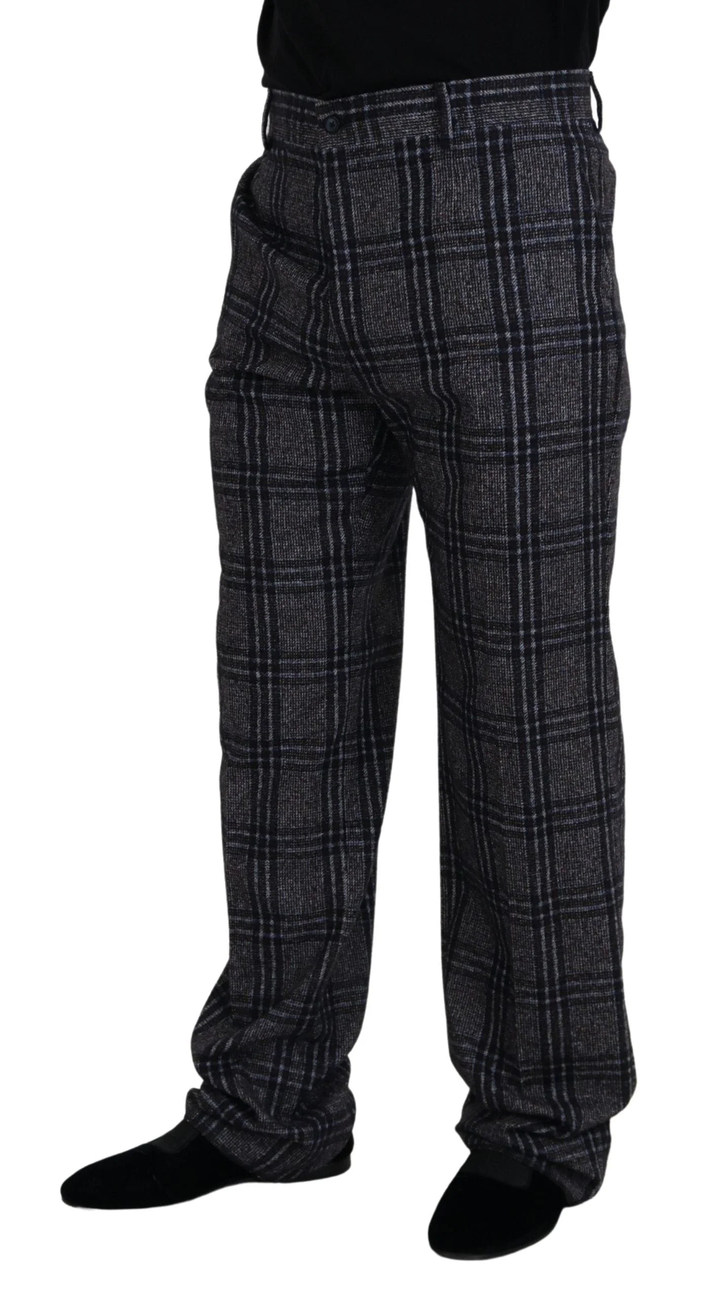 Dolce & Gabbana Gray Checkered Mid Waist Men Pants - IT54 | XL - Trousers