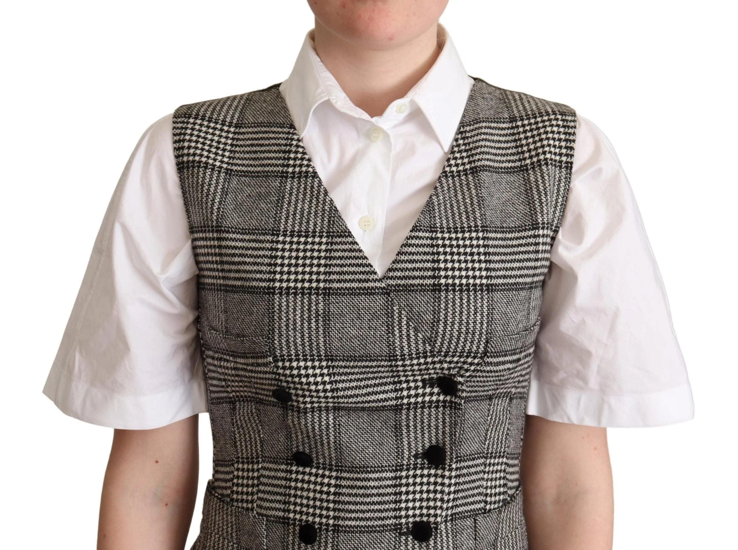 Dolce & Gabbana Gray Checkered Sleeveless Waistcoat Vest - IT40|S - Vests