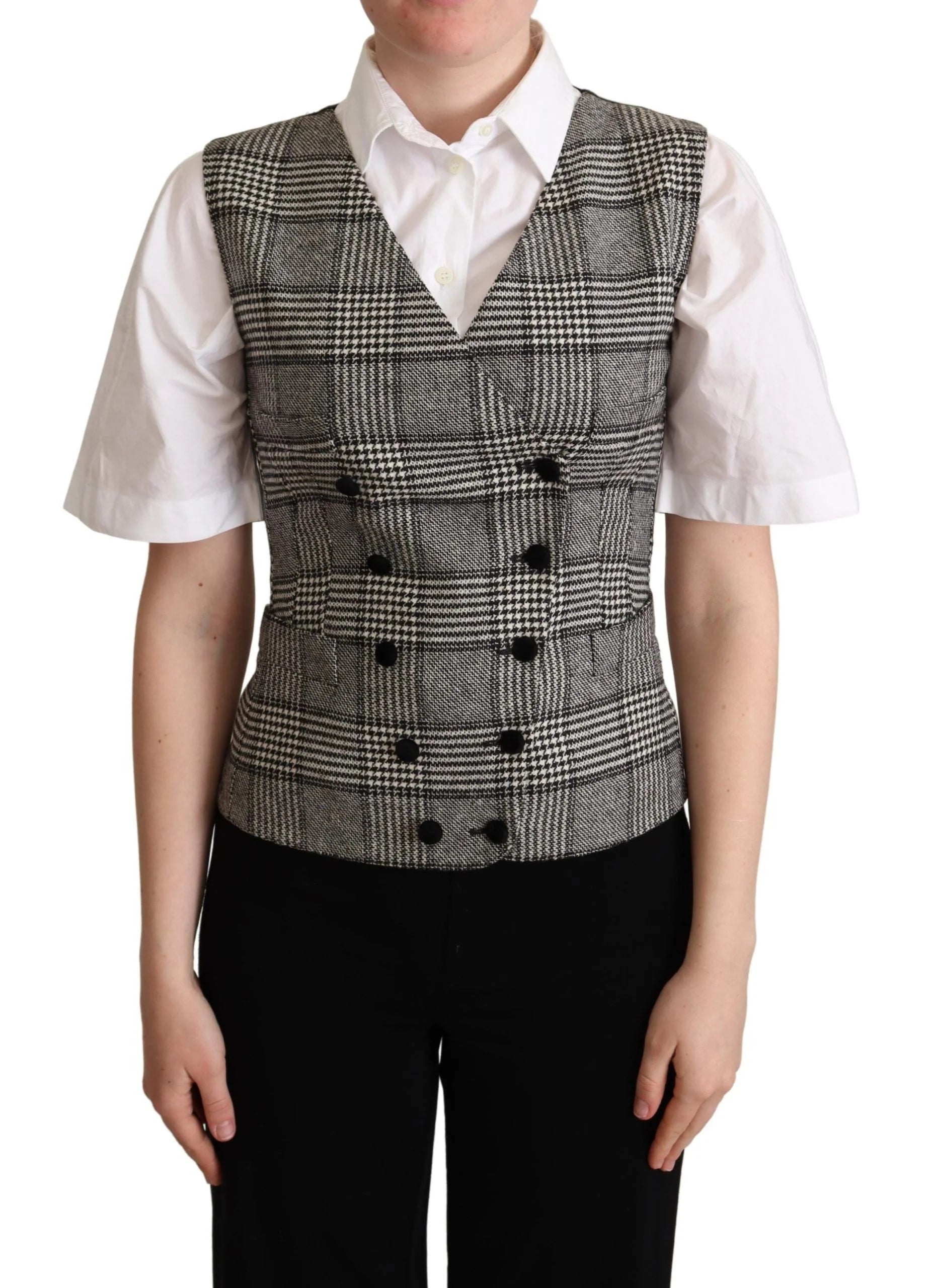 Dolce & Gabbana Gray Checkered Sleeveless Waistcoat Vest - IT40|S - Vests