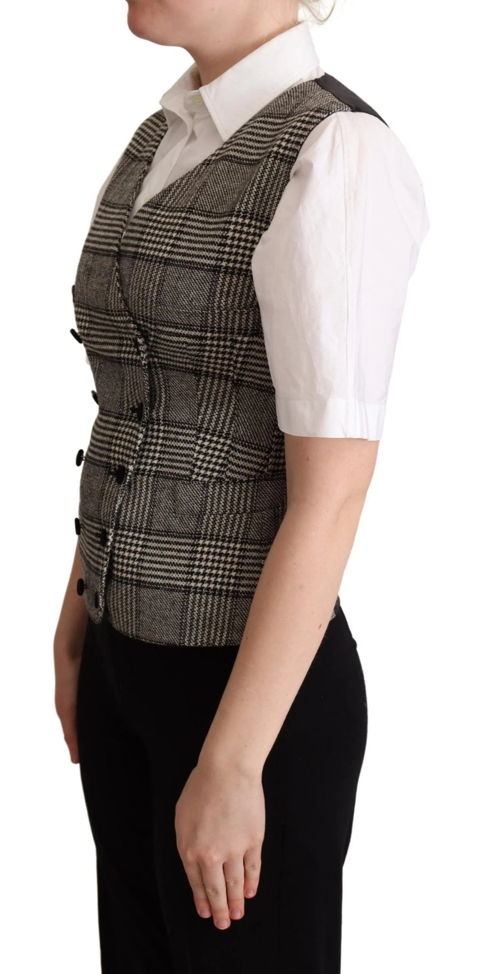 Dolce & Gabbana Gray Checkered Sleeveless Waistcoat Vest - IT40|S - Vests