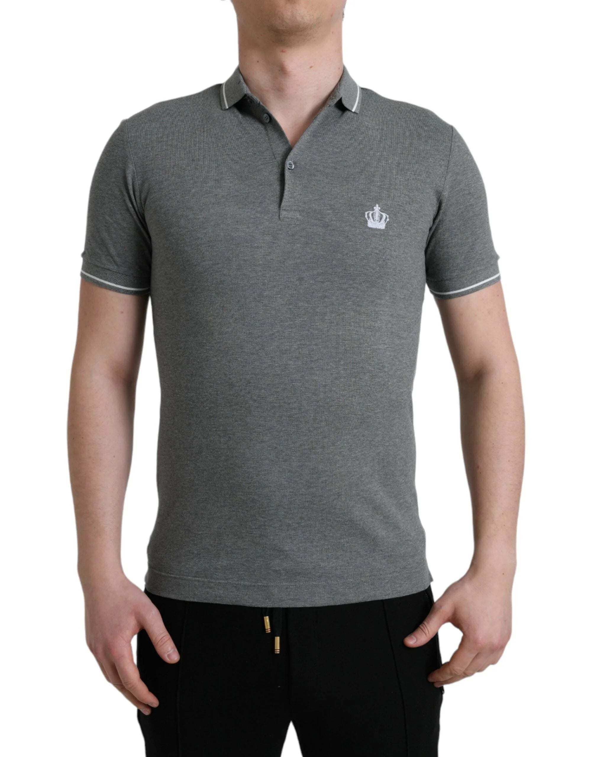 Dolce & Gabbana Gray Collared Short Sleeve Crown T-shirt - IT44 | XS - Polos