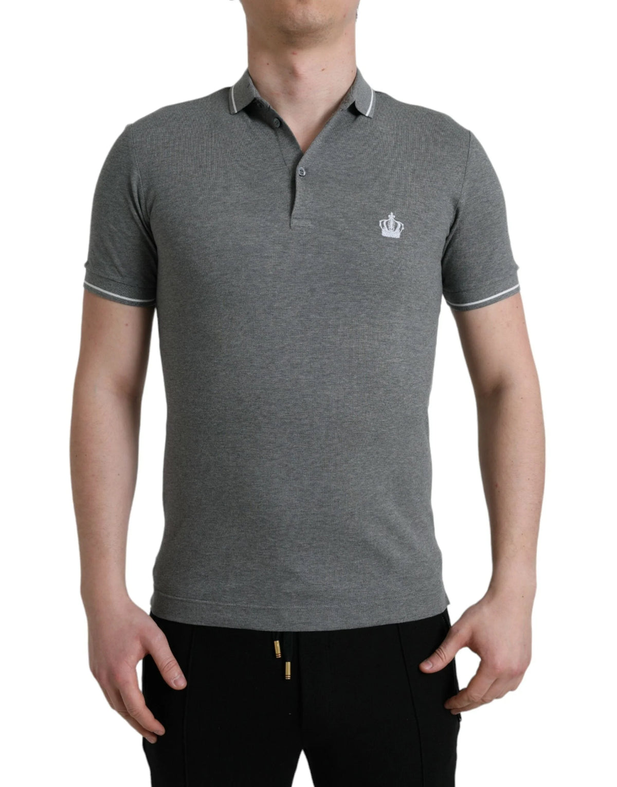 Dolce & Gabbana Gray Collared Short Sleeve Crown T-shirt - IT44 | XS - Polos