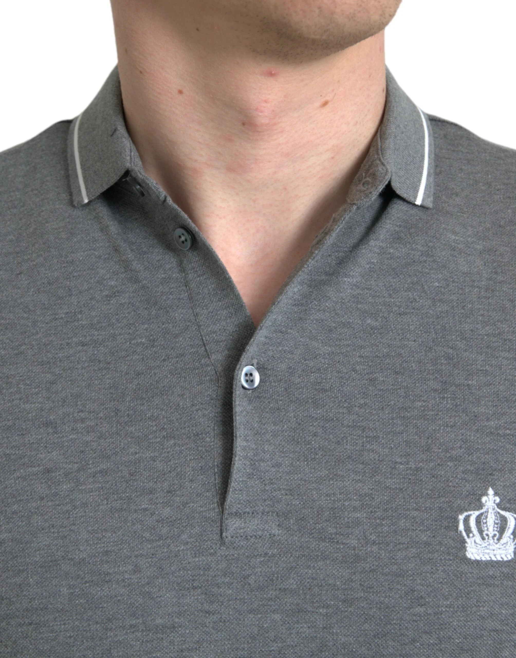 Dolce & Gabbana Gray Collared Short Sleeve Crown T-shirt - IT44 | XS - Polos