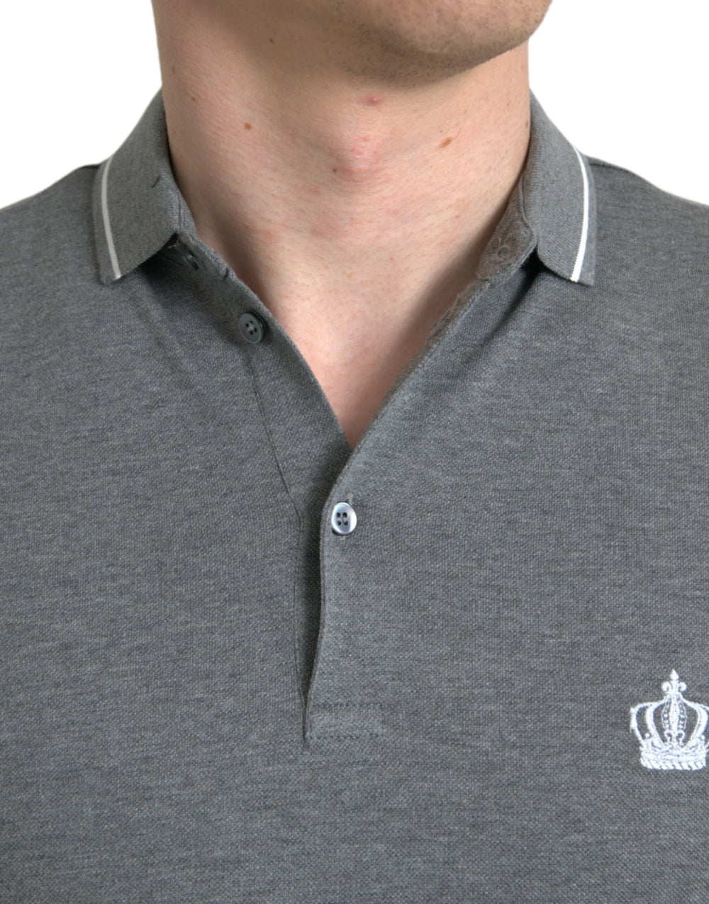 Dolce & Gabbana Gray Collared Short Sleeve Crown T-shirt - IT44 | XS - Polos