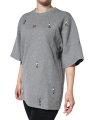Dolce & Gabbana Gray Cotton Blend Embellished Tee T-shirt - T-Shirts