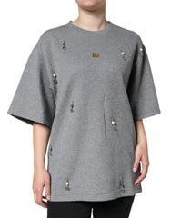 Dolce & Gabbana Gray Cotton Blend Embellished Tee T-shirt - T-Shirts