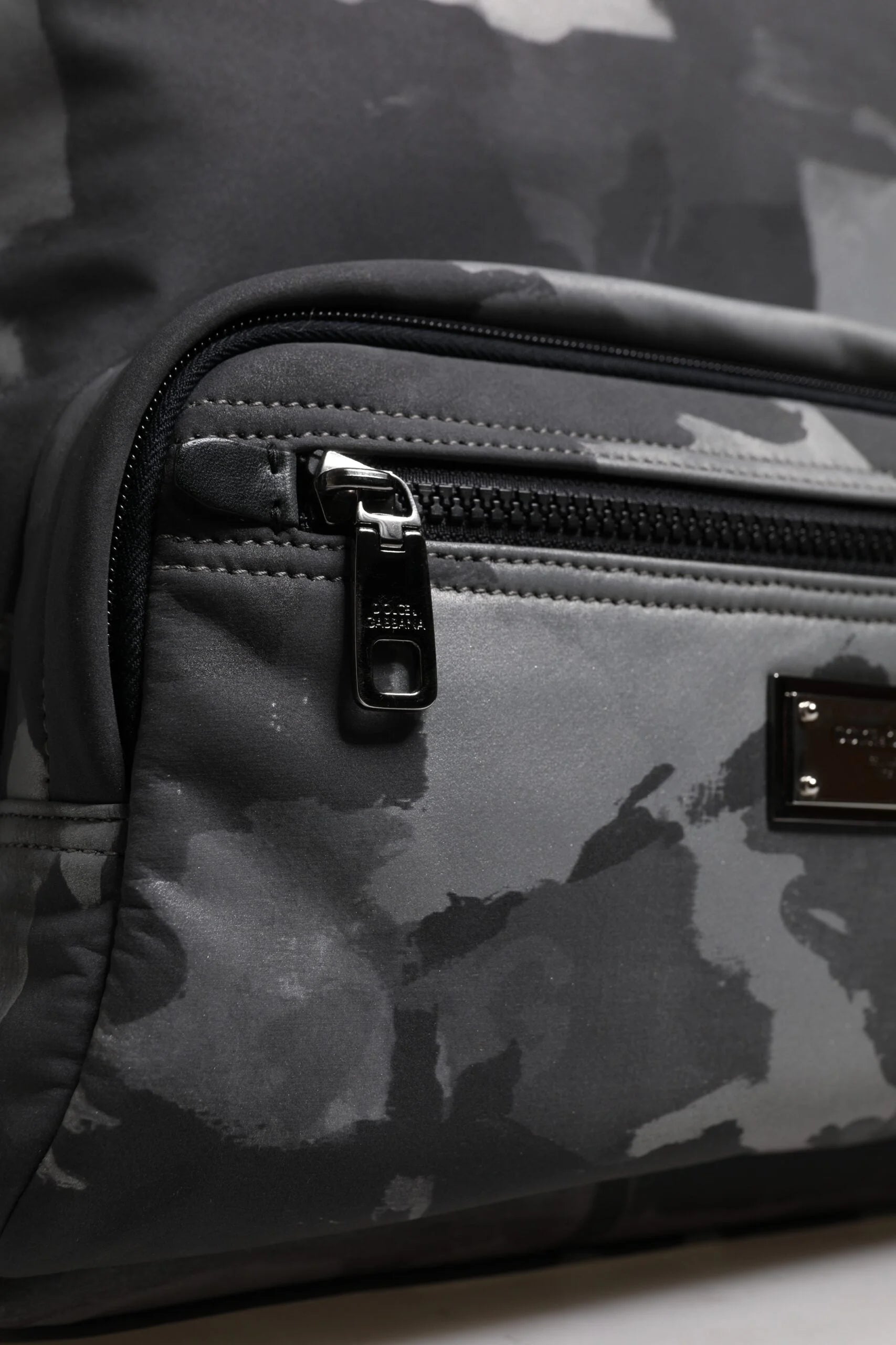 Dolce & Gabbana Gray Cotton Camouflage Logo Plaque Backpack Bag