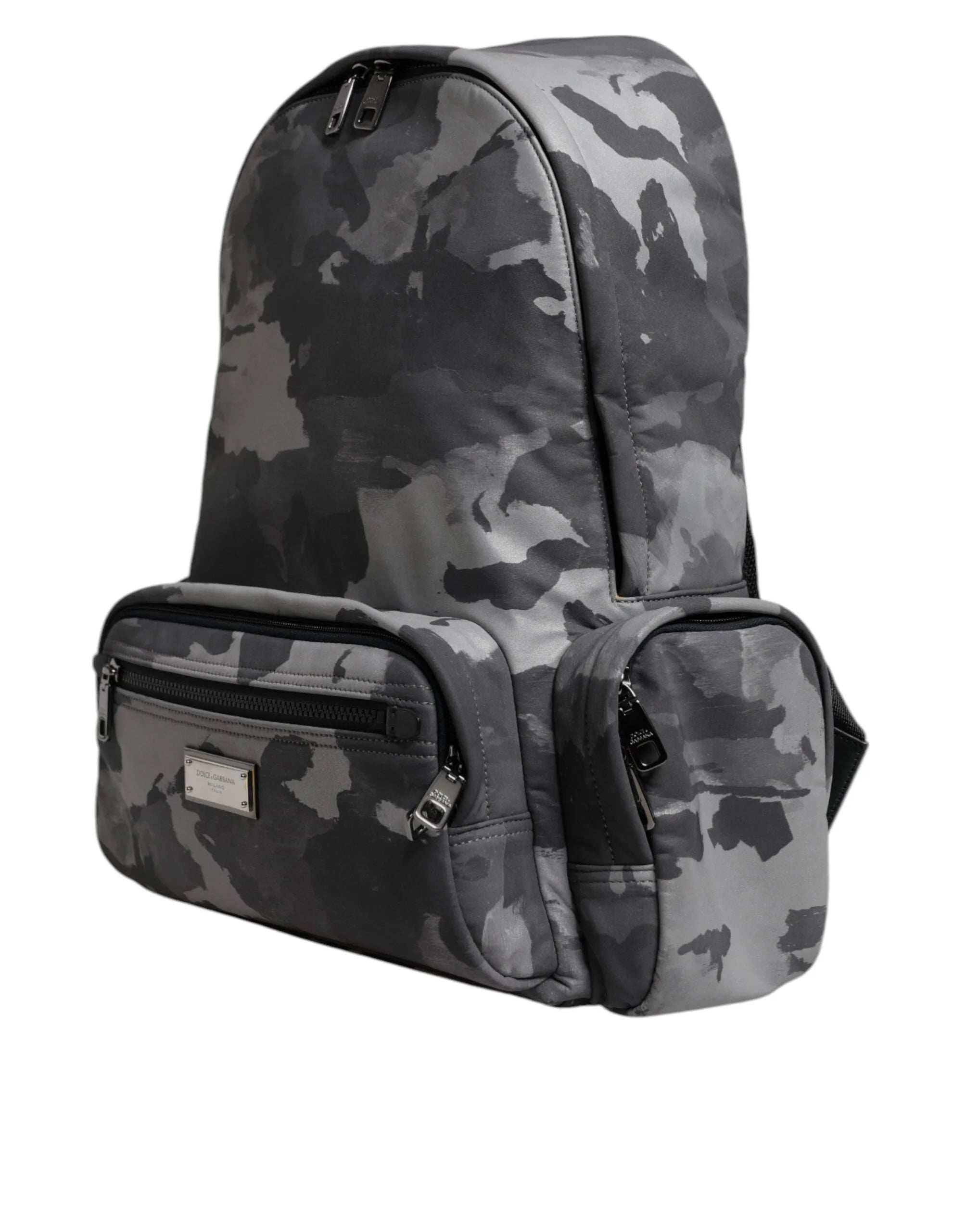 Dolce & Gabbana Gray Cotton Camouflage Logo Plaque Backpack Bag - Backpacks