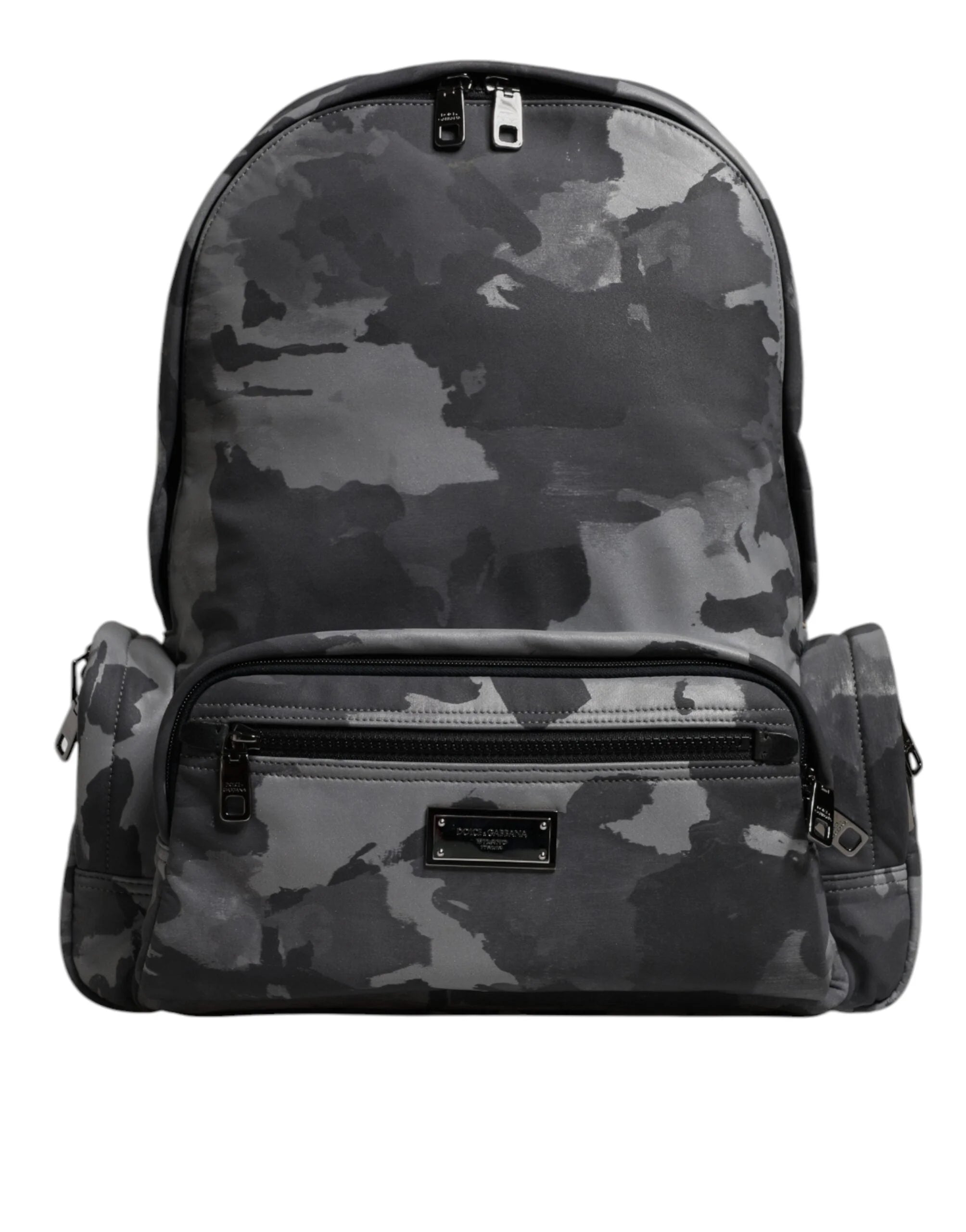 Dolce & Gabbana Gray Cotton Camouflage Logo Plaque Backpack Bag - Backpacks