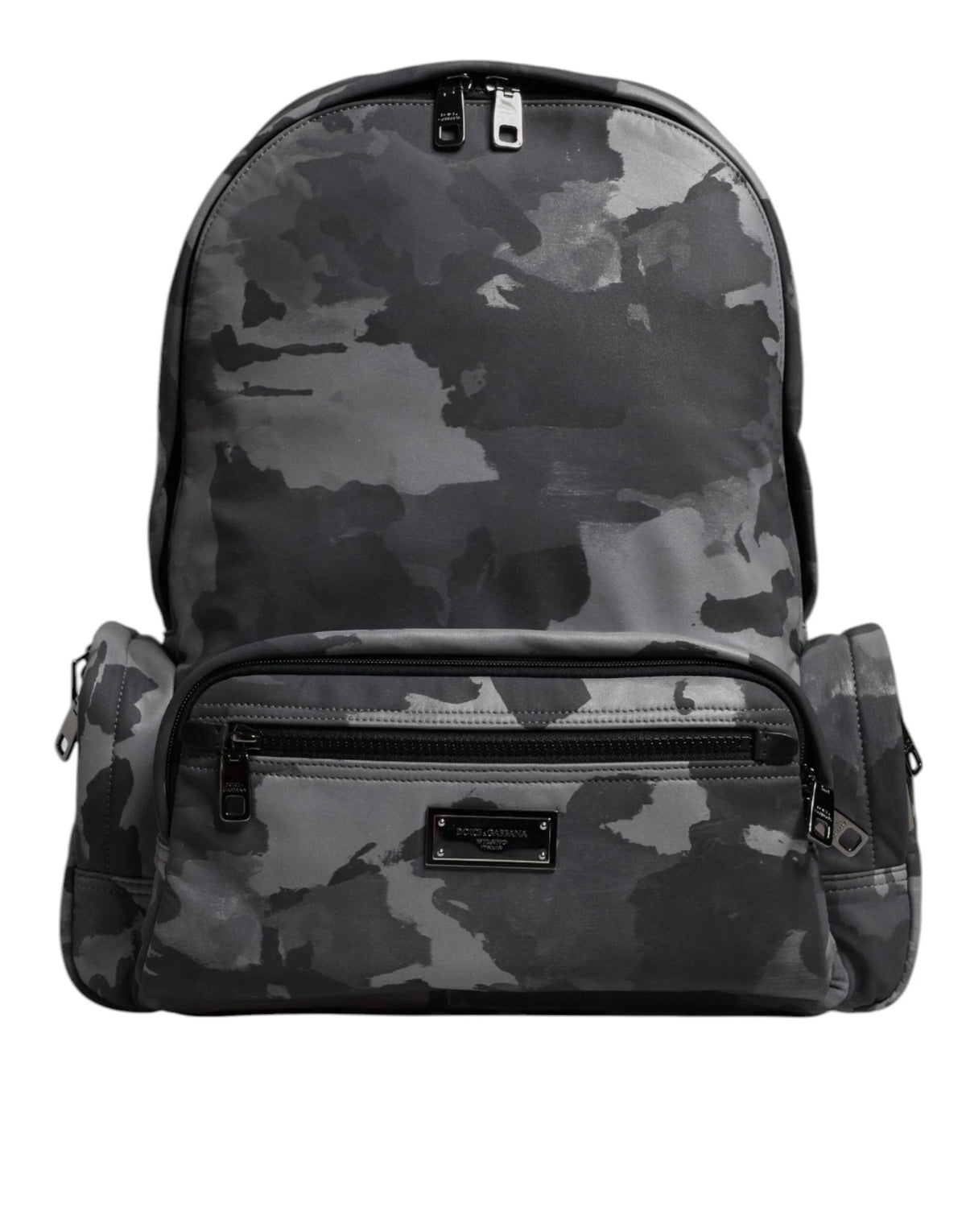 Dolce & Gabbana Gray Cotton Camouflage Logo Plaque Backpack Bag - Backpacks