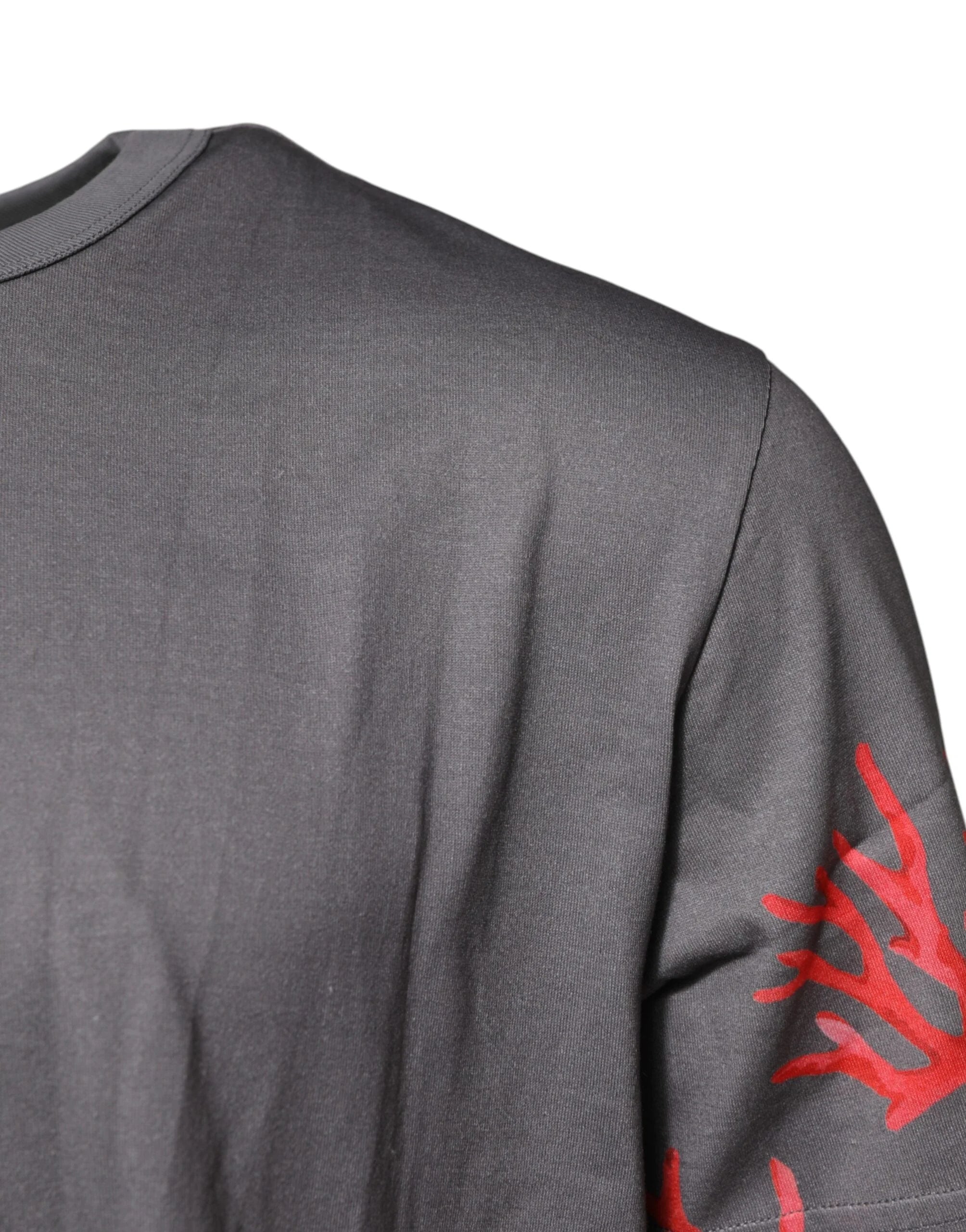 Dolce & Gabbana Gray Cotton Coral Print Logo Plaque T-shirt - IT56 | XXL - T-Shirts