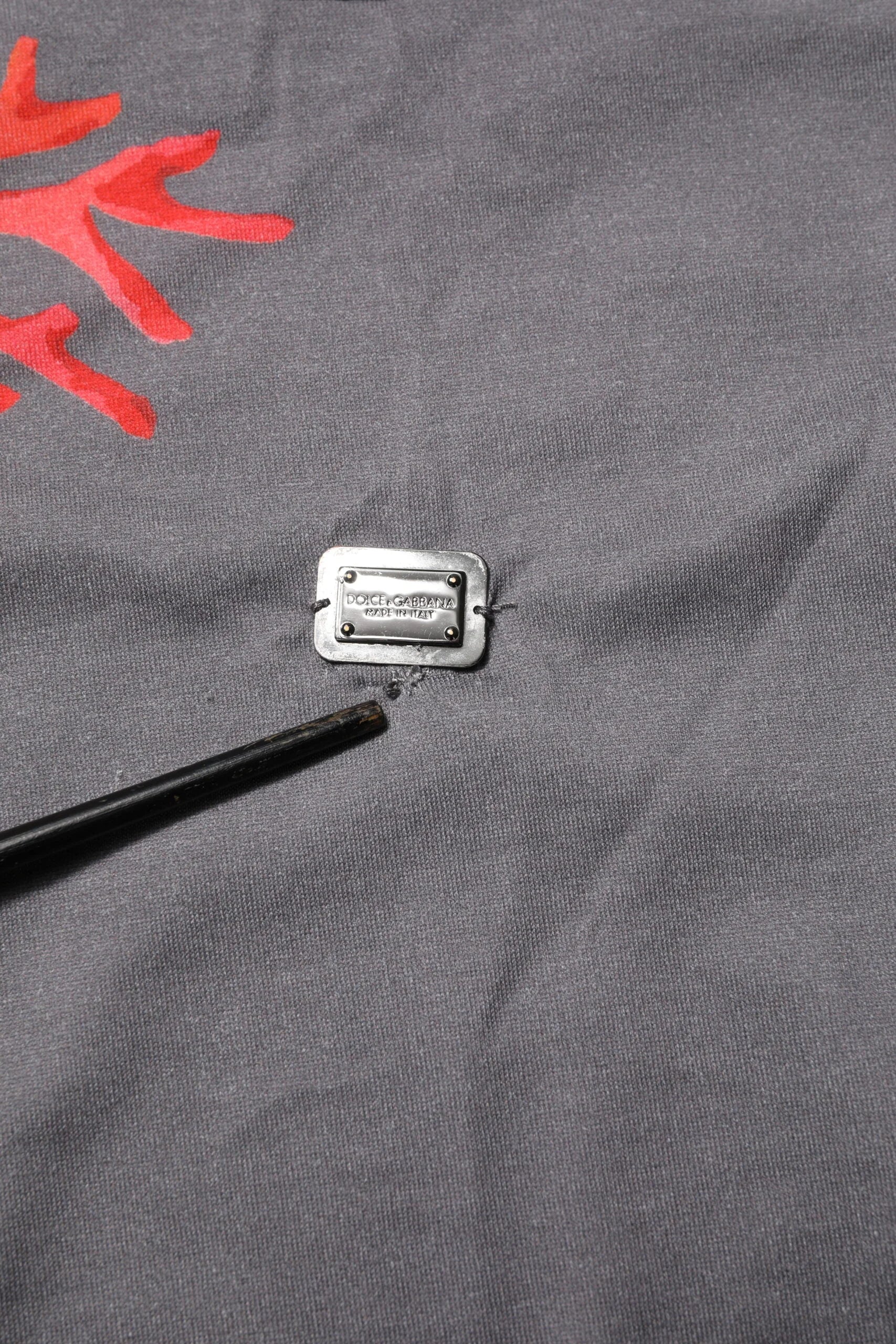 Dolce & Gabbana Gray Cotton Coral Print Logo Plaque T-shirt - IT56 | XXL - T-Shirts