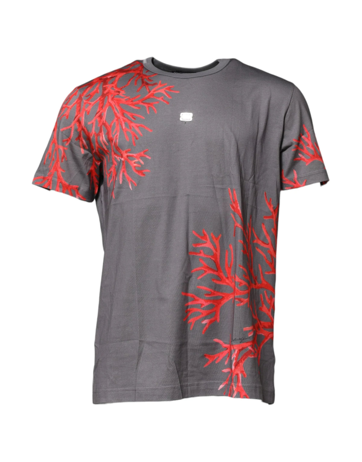 Dolce & Gabbana Gray Cotton Coral Print Logo Plaque T-shirt - IT56 | XXL
