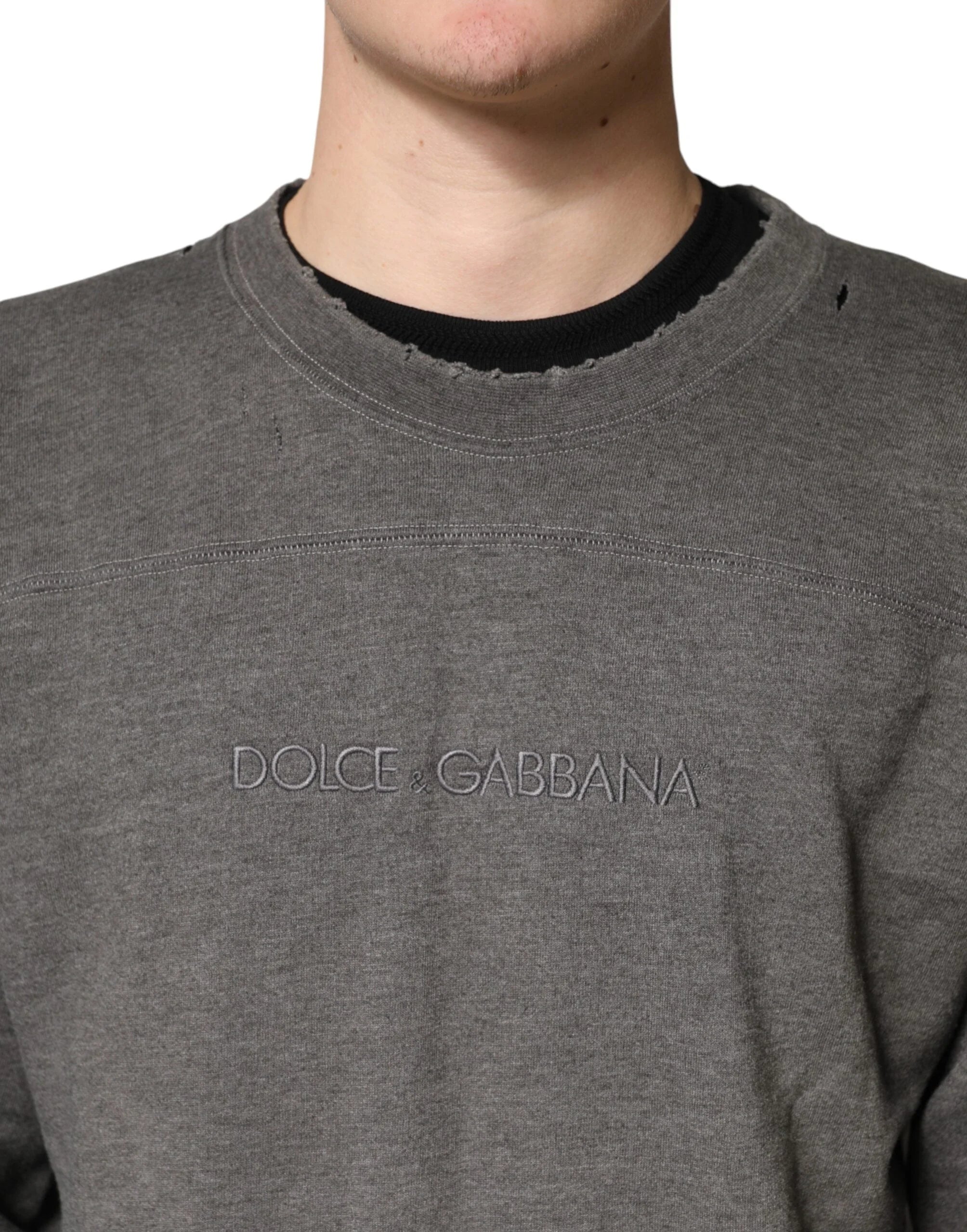 Dolce & Gabbana Gray Cotton Crew Neck Men Sweatshirt Sweater - IT48 | M