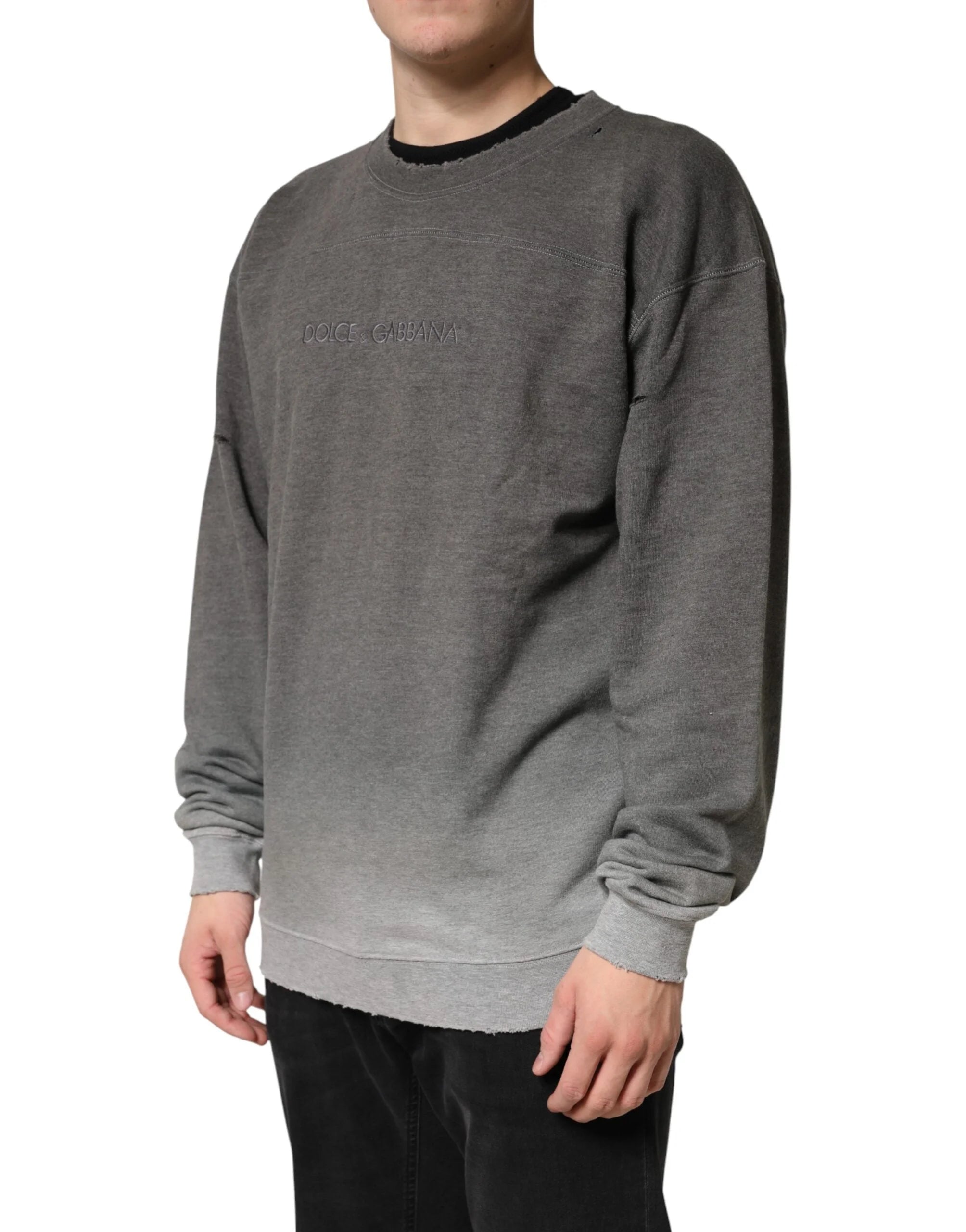 Dolce & Gabbana Gray Cotton Crew Neck Men Sweatshirt Sweater - IT48 | M
